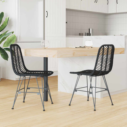 Dining Chair 2 pcs Rattan and Iron Black 44.5 x 54.5 x 85 cm