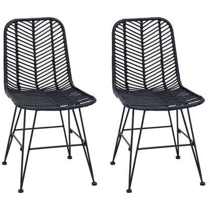 Dining Chair 2 pcs Rattan and Iron Black 44.5 x 54.5 x 85 cm