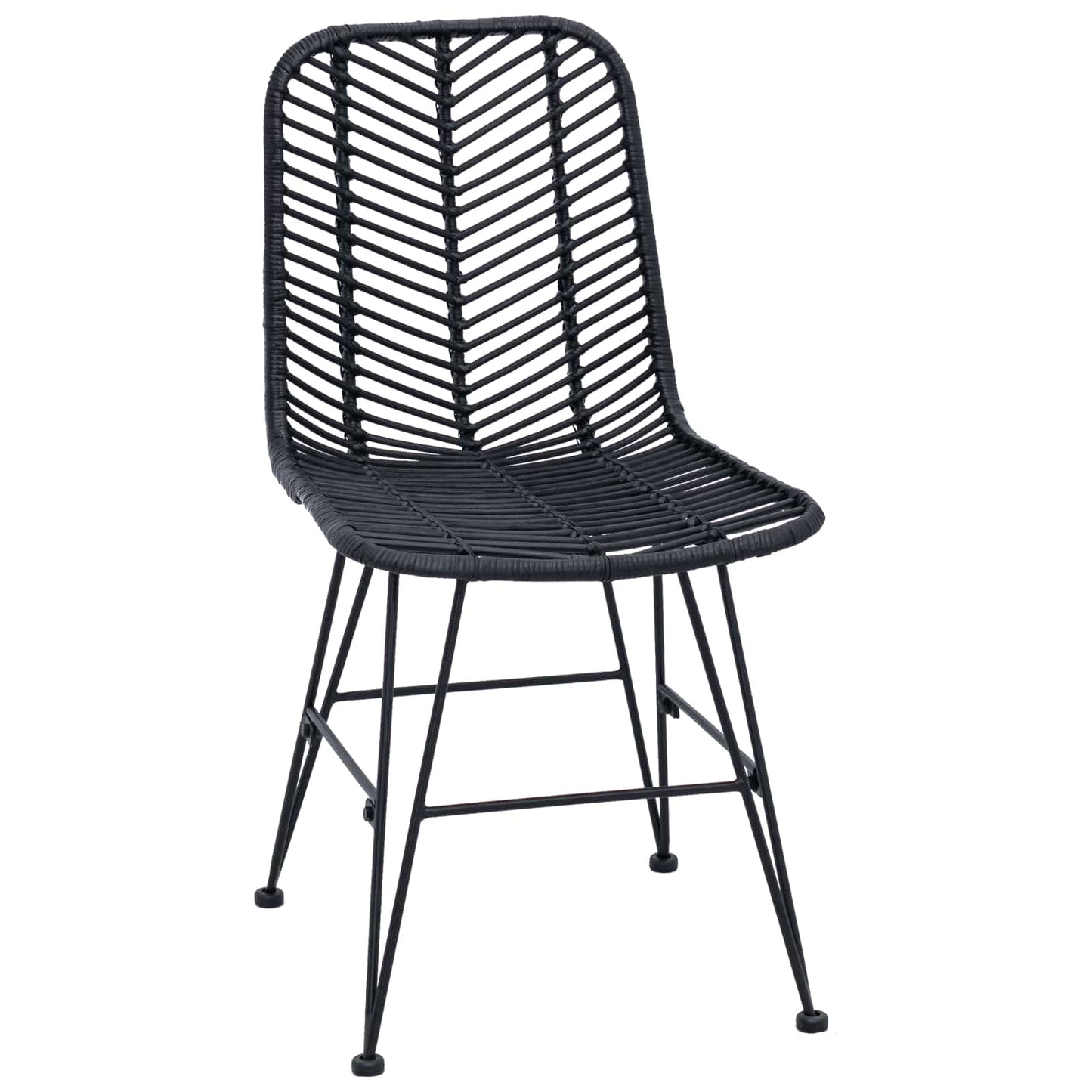 Dining Chair 2 pcs Rattan and Iron Black 44.5 x 54.5 x 85 cm