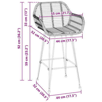 Bar Chair 2 pcs Natural 55 x 52 x 92 cm Rattan and Iron