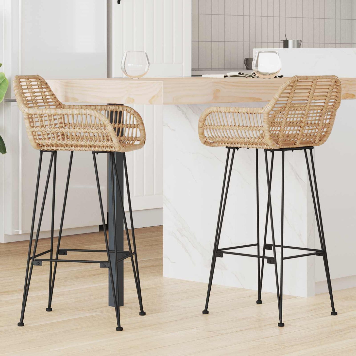 Bar Chair 2 pcs 55 x 52 x 105 cm Rattan and Iron