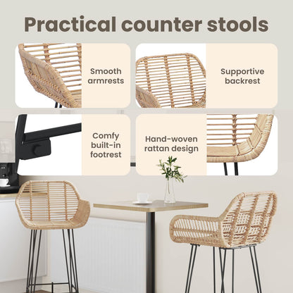 Bar Chair 2 pcs 55 x 52 x 105 cm Rattan and Iron