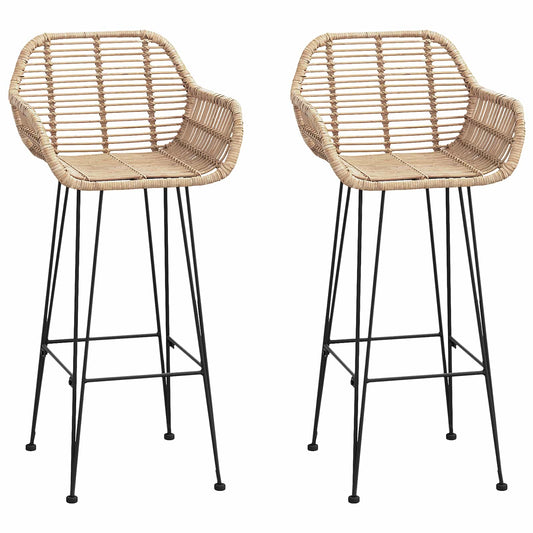 Bar Chair 2 pcs Natural 55 x 52 x 105 cm Rattan and Iron