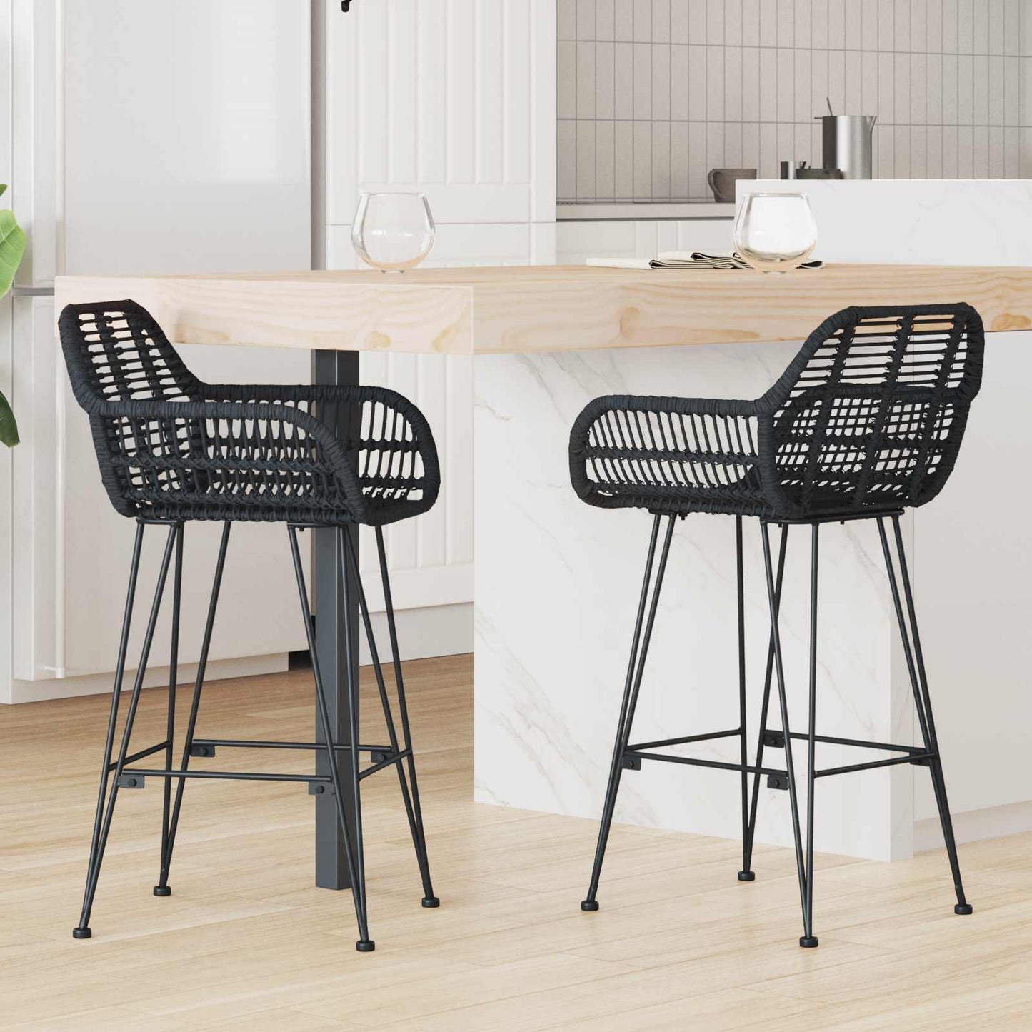 Bar Chair 2 pcs 55 x 52 x 92 cm Rattan and Iron