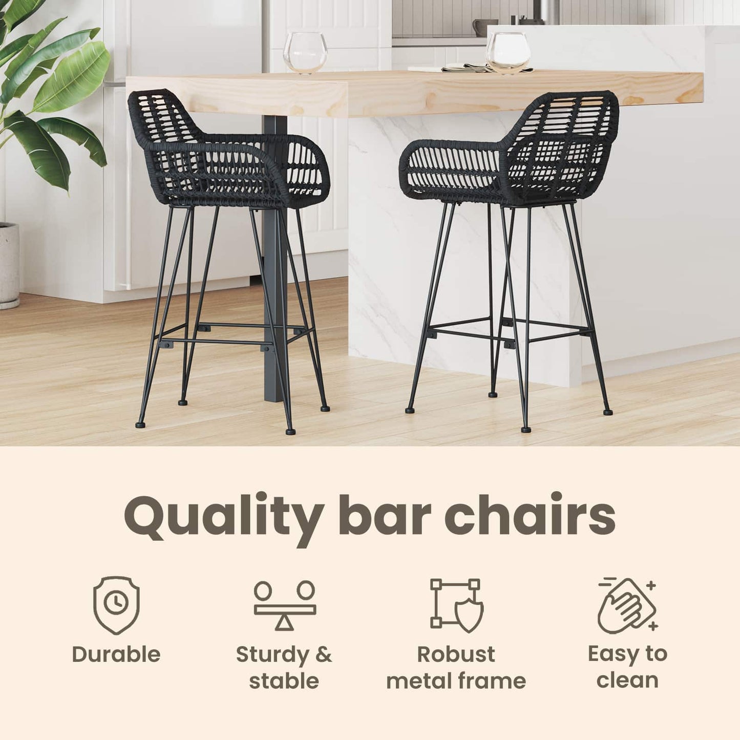 Bar Chair 2 pcs 55 x 52 x 92 cm Rattan and Iron