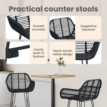 Bar Chair 2 pcs 55 x 52 x 92 cm Rattan and Iron