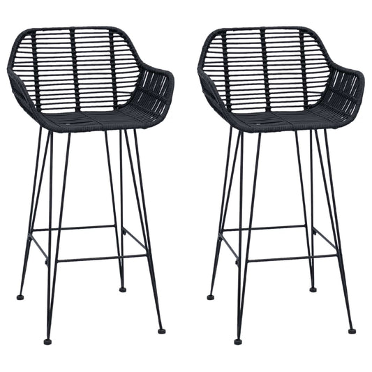 Bar Chair 2 pcs Black 55 x 52 x 92 cm Rattan and Iron