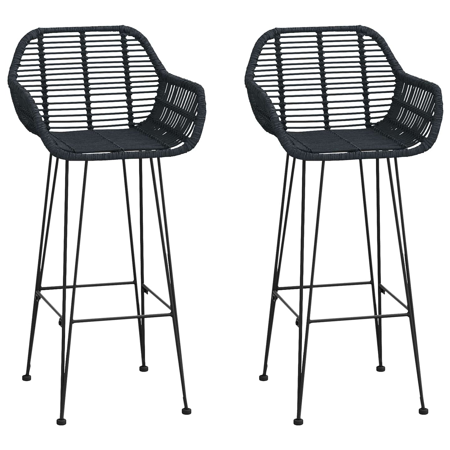 Bar Chair 2 pcs Black 55 x 52 x 105 cm Rattan and Iron