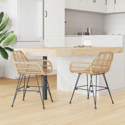 Dining Chair 2 pcs Rattan and Iron Natural 55 x 50 x 74 cm