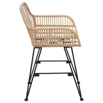 Dining Chair 2 pcs Rattan and Iron Natural 55 x 50 x 74 cm