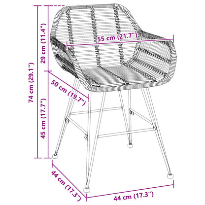Dining Chair 2 pcs Rattan and Iron Natural 55 x 50 x 74 cm