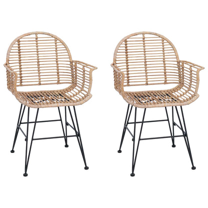 Dining Chair 2 pcs Rattan and Iron Natural 57 x 55 x 85 cm
