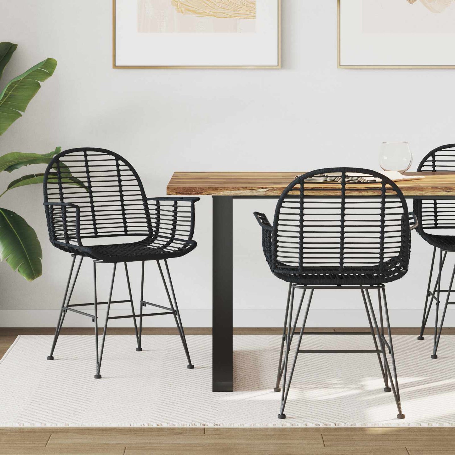 Dining Chair 2 pcs Rattan and Iron Black 57 x 55 x 85 cm