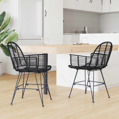 Dining Chair 2 pcs Rattan and Iron Black 57 x 55 x 85 cm