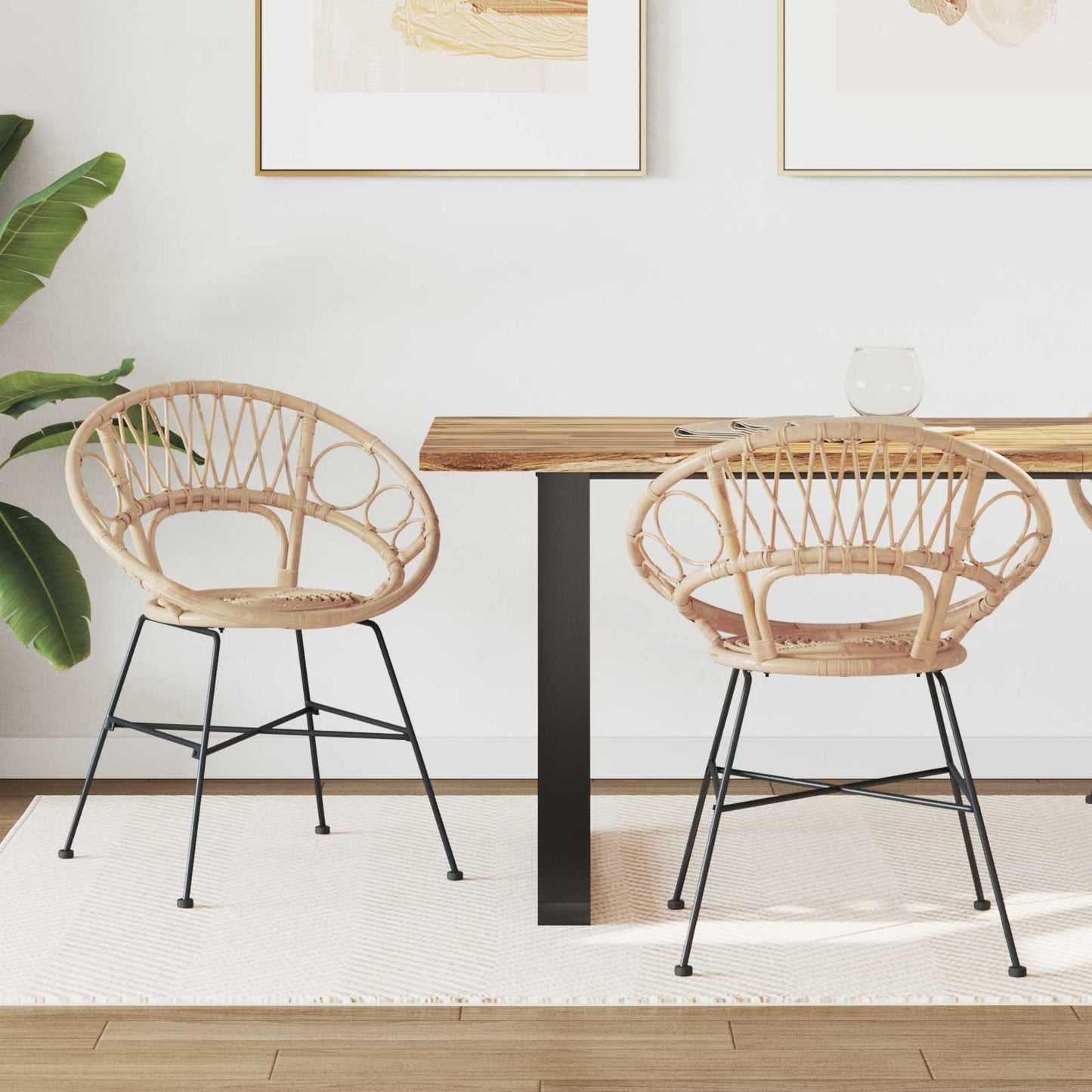 Dining Chair 2 pcs Rattan and Iron Natural 54 x 65 x 82 cm