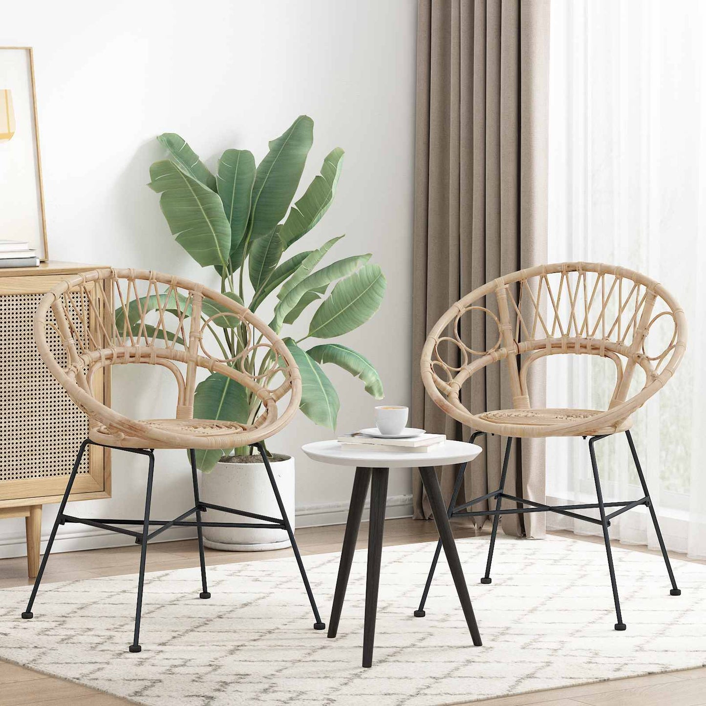 Dining Chair 2 pcs Rattan and Iron Natural 54 x 65 x 82 cm