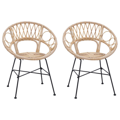 Dining Chair 2 pcs Rattan and Iron Natural 54 x 65 x 82 cm
