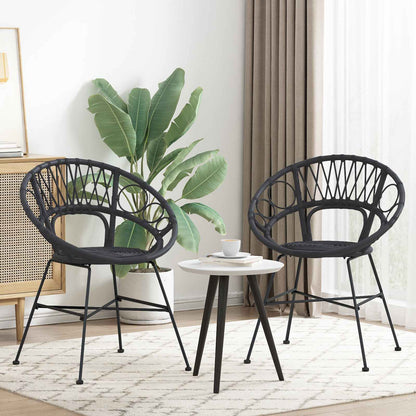 Dining Chair 2 pcs Black 49 x 51 x 81 cm Rattan and Iron