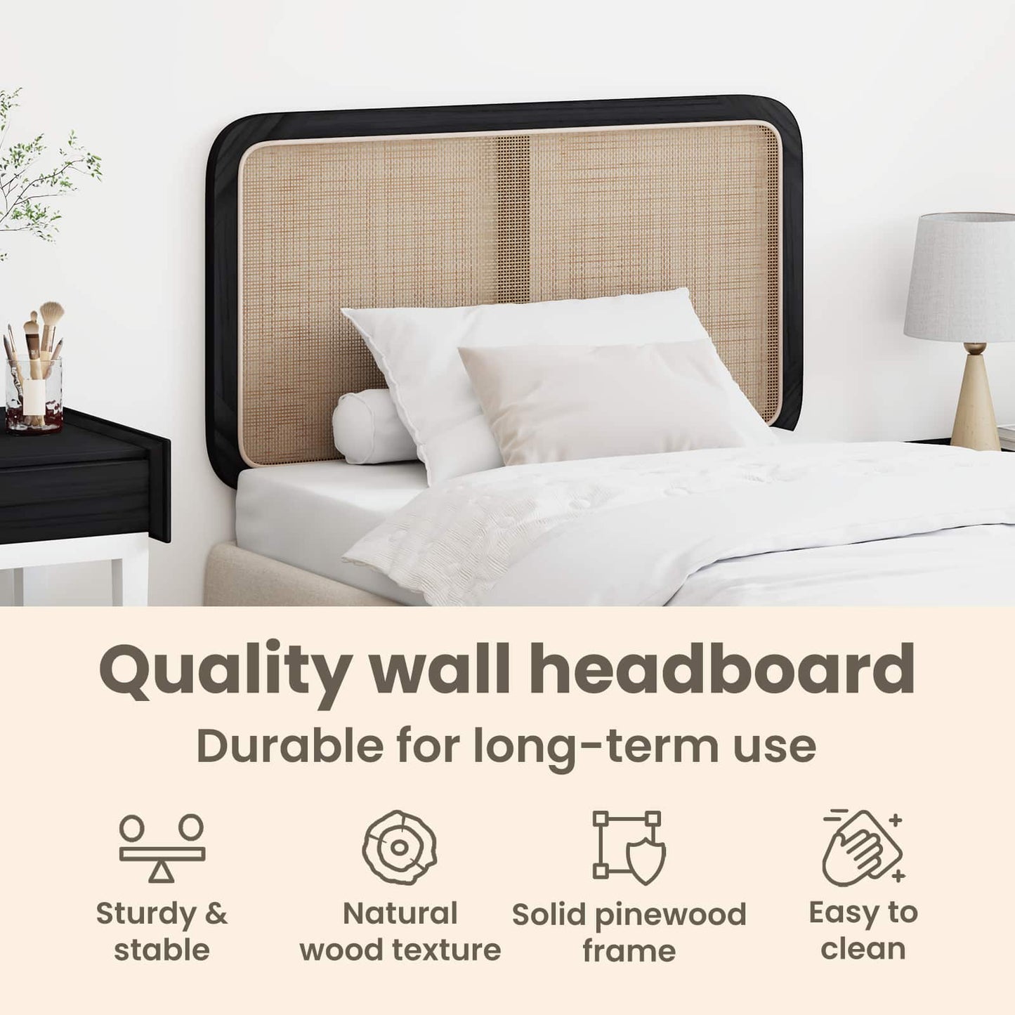 Headboard with Headboard Black 100 x 55 x 3 cm Rattan