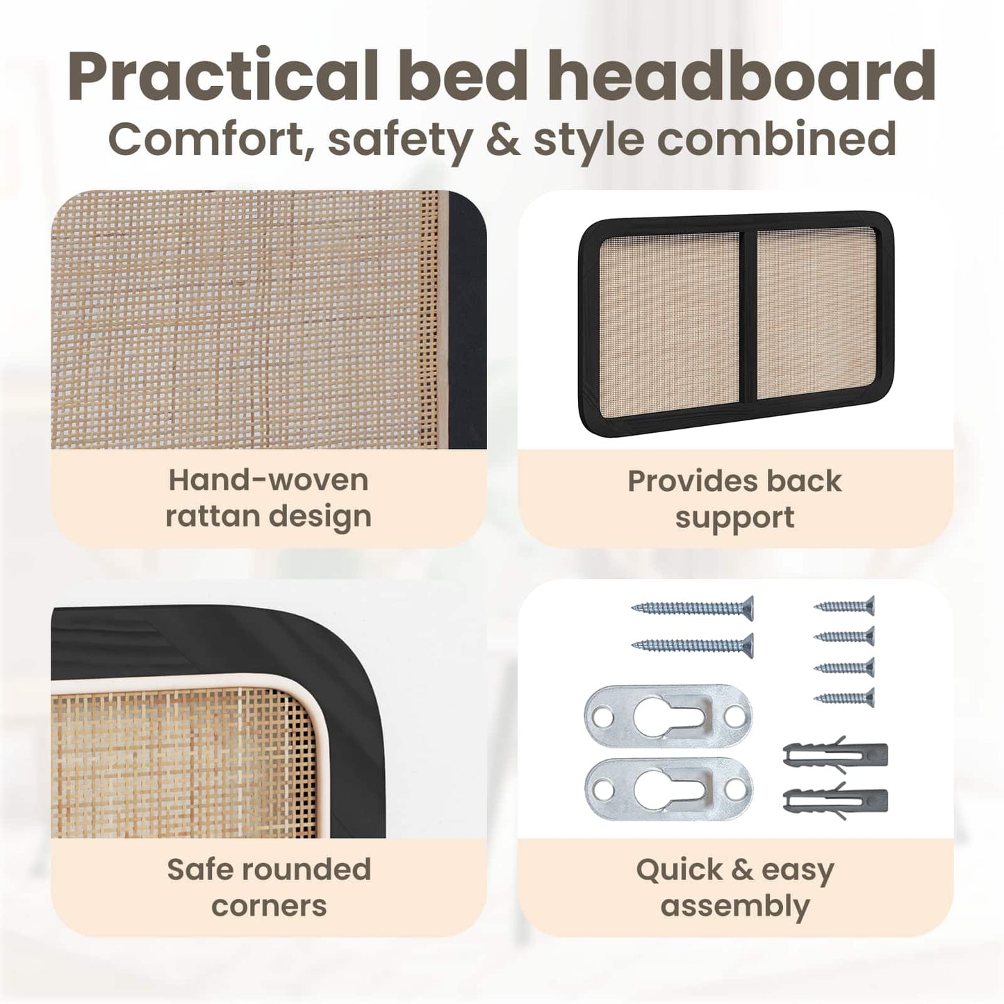 Headboard with Headboard Black 100 x 55 x 3 cm Rattan