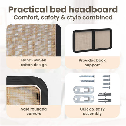 Headboard with Headboard Black 120 x 55 x 3 cm Rattan