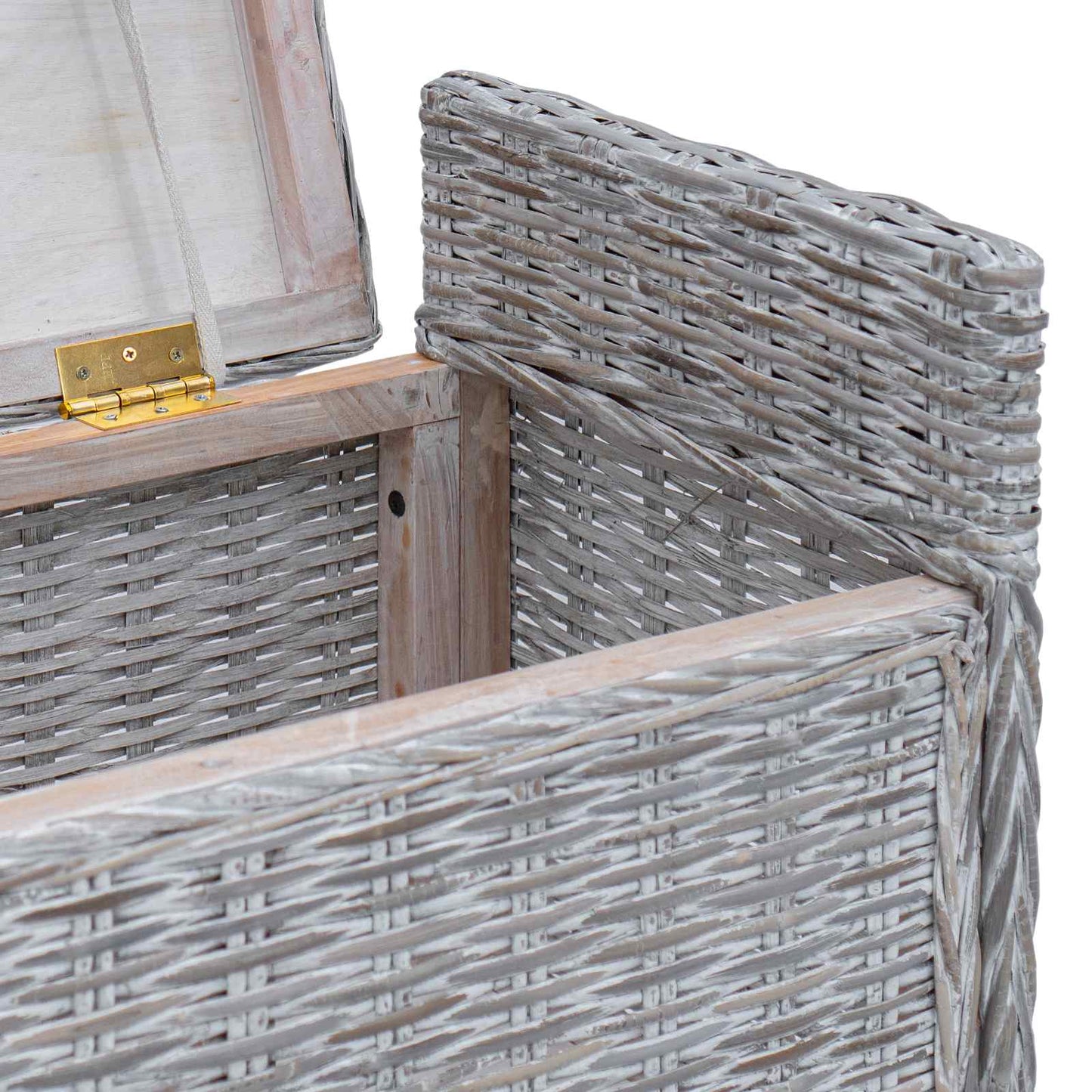 Storage Bench with Cushion White Wash 110 x 40 x 50 cm Rattan