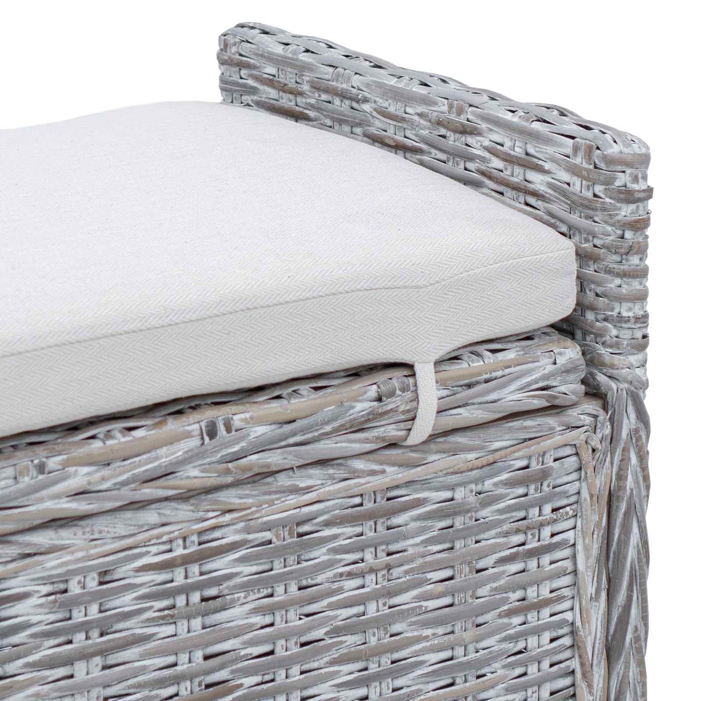 Storage Bench with Cushion White Wash 110 x 40 x 50 cm Rattan