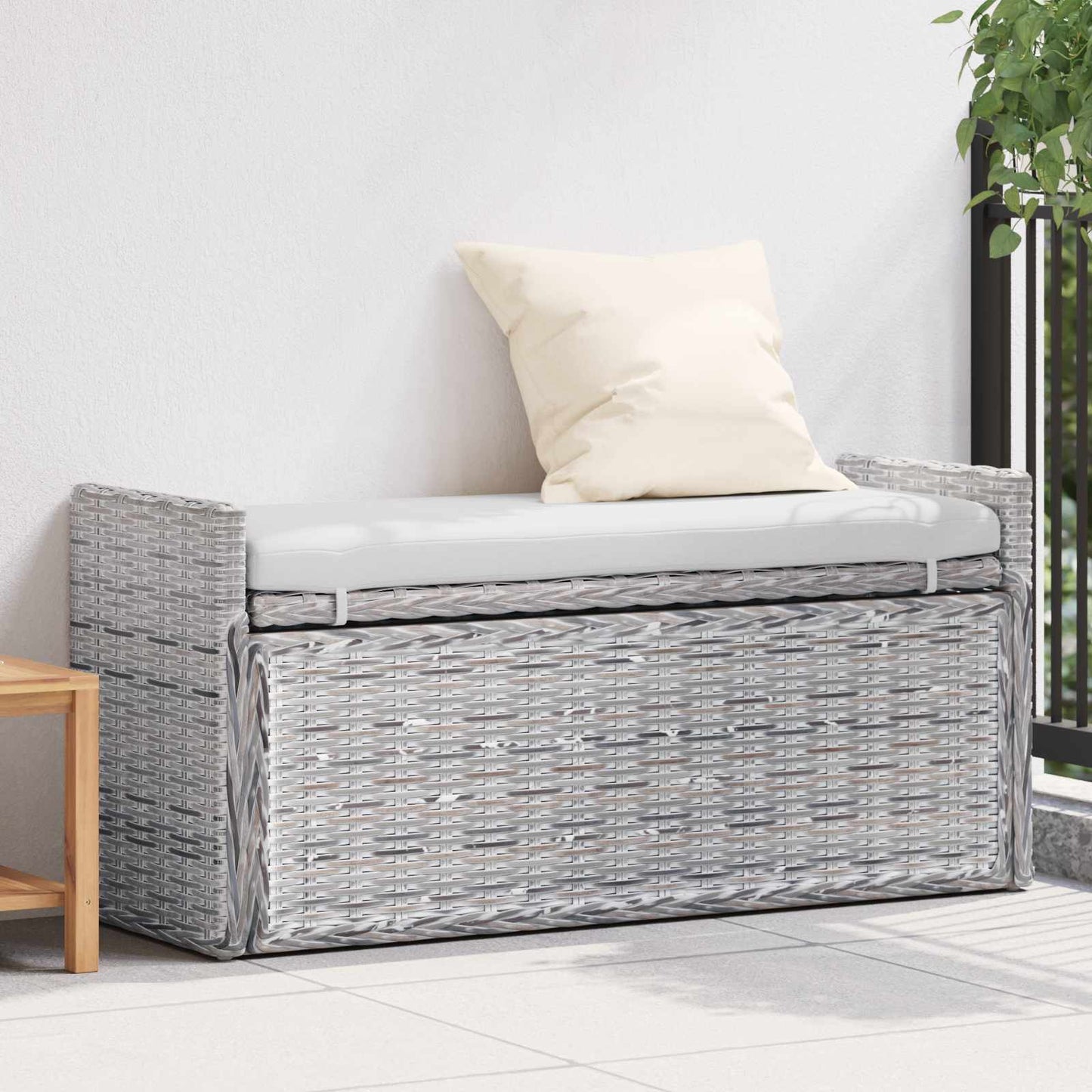 Storage Bench with Cushion White Wash 110 x 40 x 50 cm Rattan