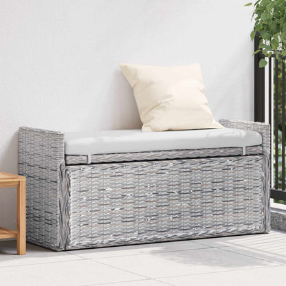 Storage Bench with Cushion White Wash 110 x 40 x 50 cm Rattan