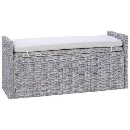 Storage Bench with Cushion White Wash 110 x 40 x 50 cm Rattan