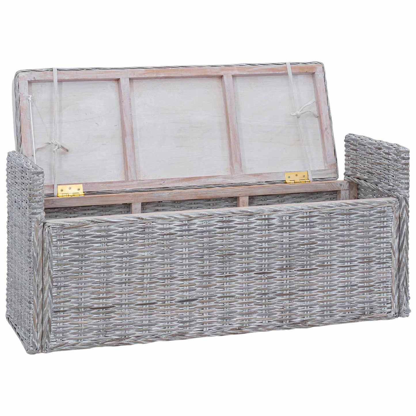 Storage Bench with Cushion White Wash 110 x 40 x 50 cm Rattan