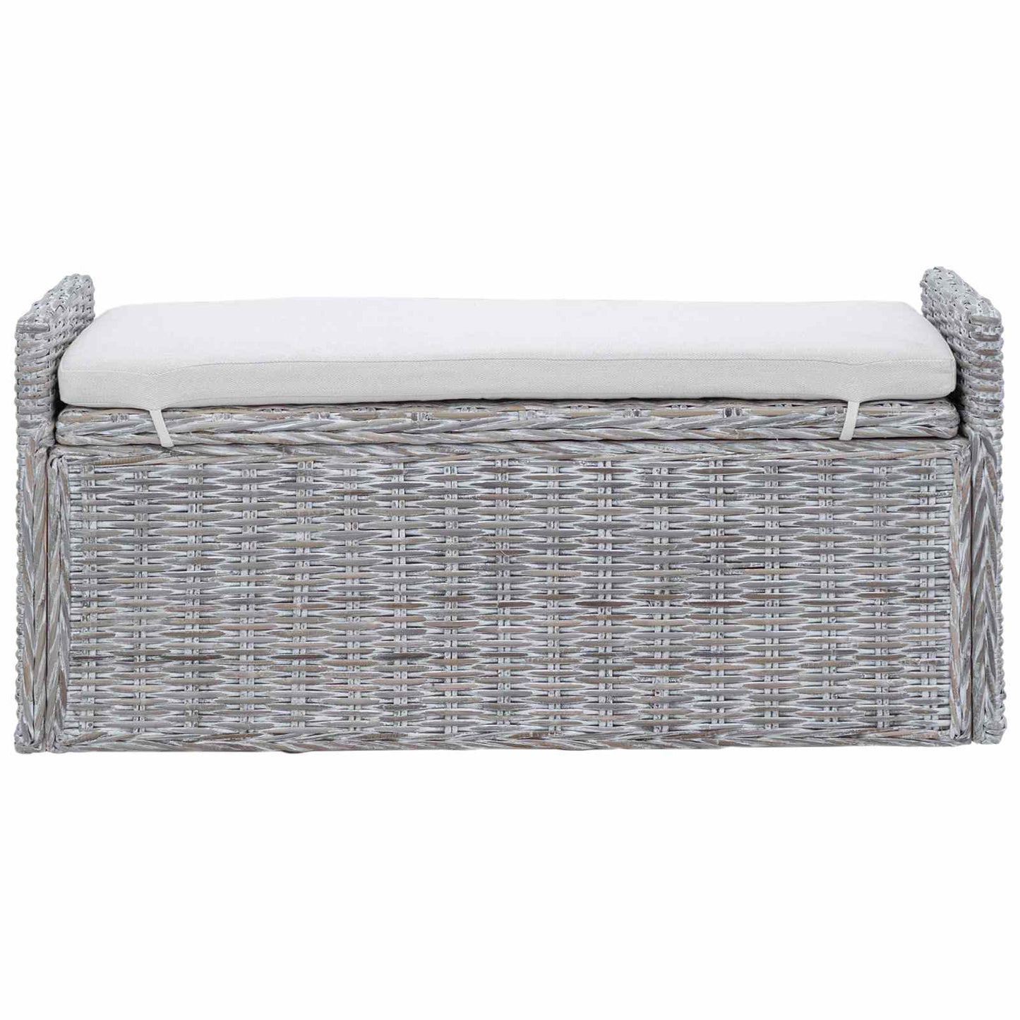 Storage Bench with Cushion White Wash 110 x 40 x 50 cm Rattan