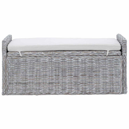 Storage Bench with Cushion White Wash 110 x 40 x 50 cm Rattan