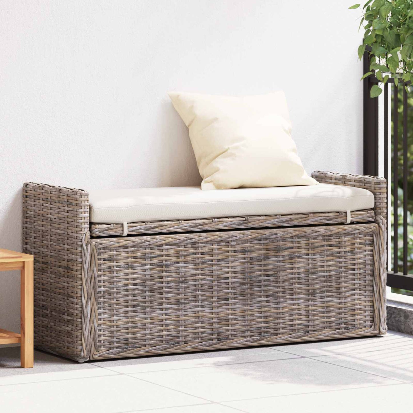 Storage Bench with Cushion Grey 110 x 40 x 50 cm Rattan