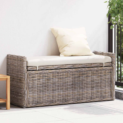 Storage Bench with Cushion Grey 110 x 40 x 50 cm Rattan