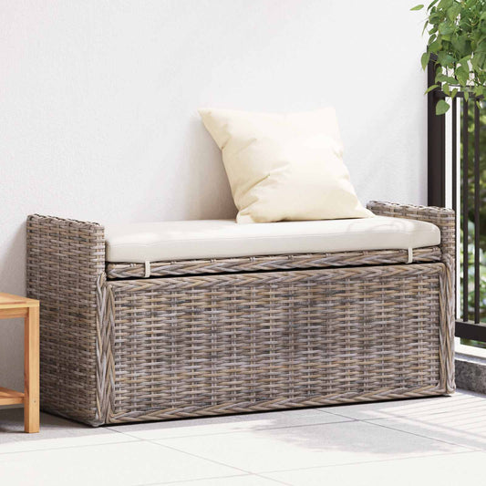 Storage Bench with Cushion Grey 110 x 40 x 50 cm Rattan