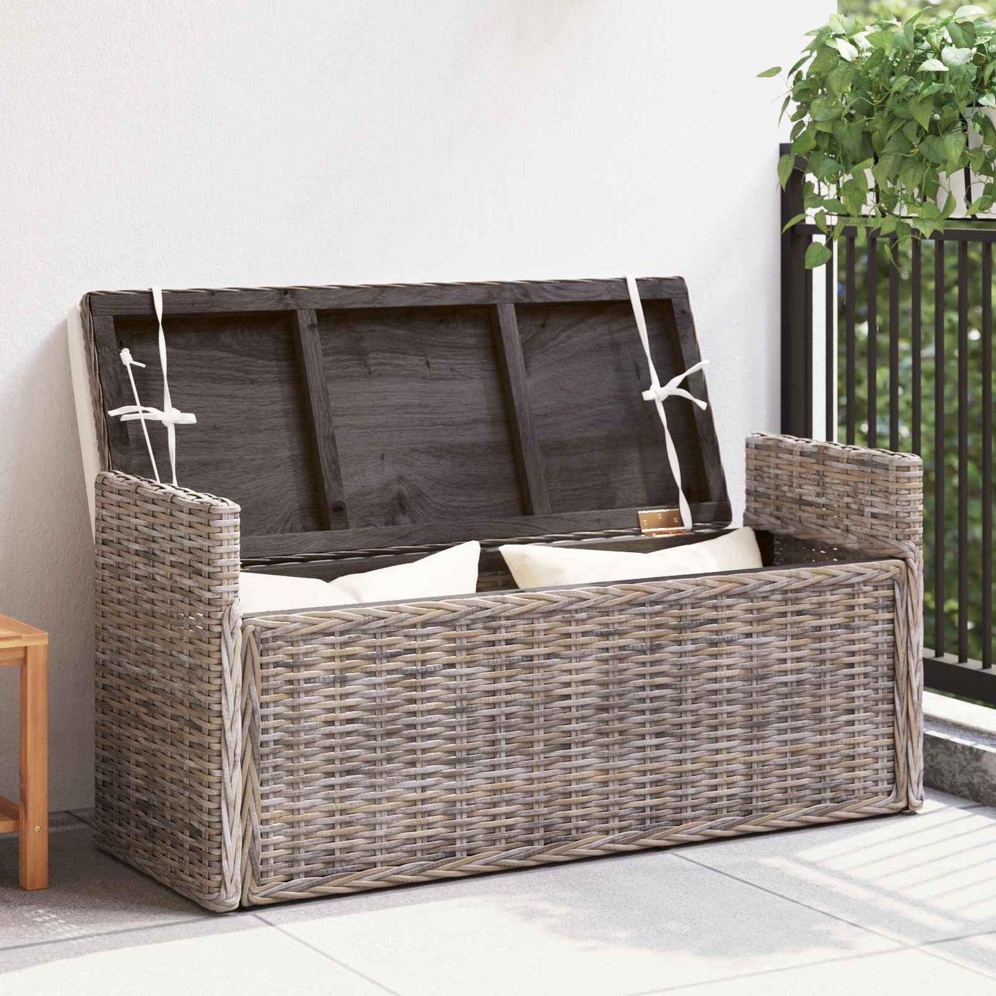 Storage Bench with Cushion Grey 110 x 40 x 50 cm Rattan