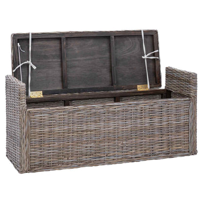 Storage Bench with Cushion Grey 110 x 40 x 50 cm Rattan
