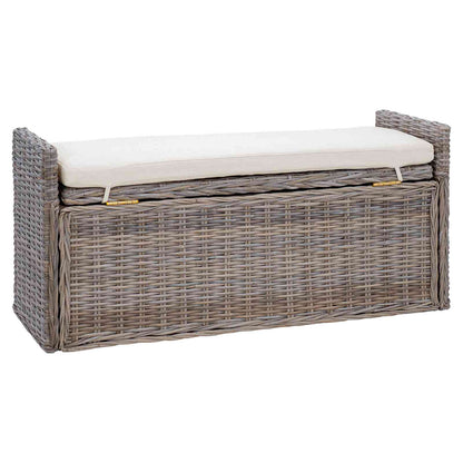 Storage Bench with Cushion Grey 110 x 40 x 50 cm Rattan