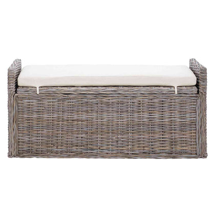 Storage Bench with Cushion Grey 110 x 40 x 50 cm Rattan
