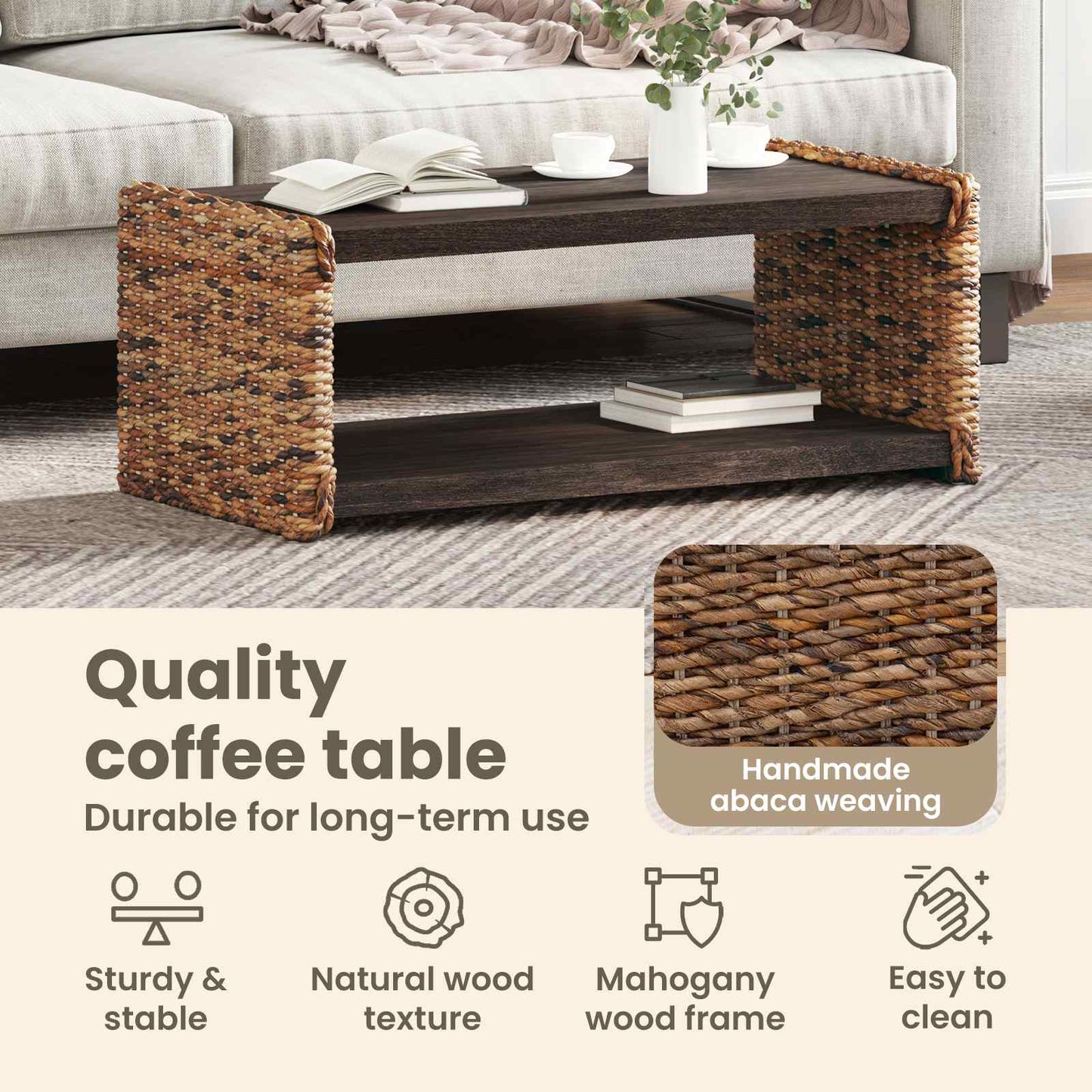 Coffee Table Natural 90 x 45 x 35 cm Solid Mahogany Wood
