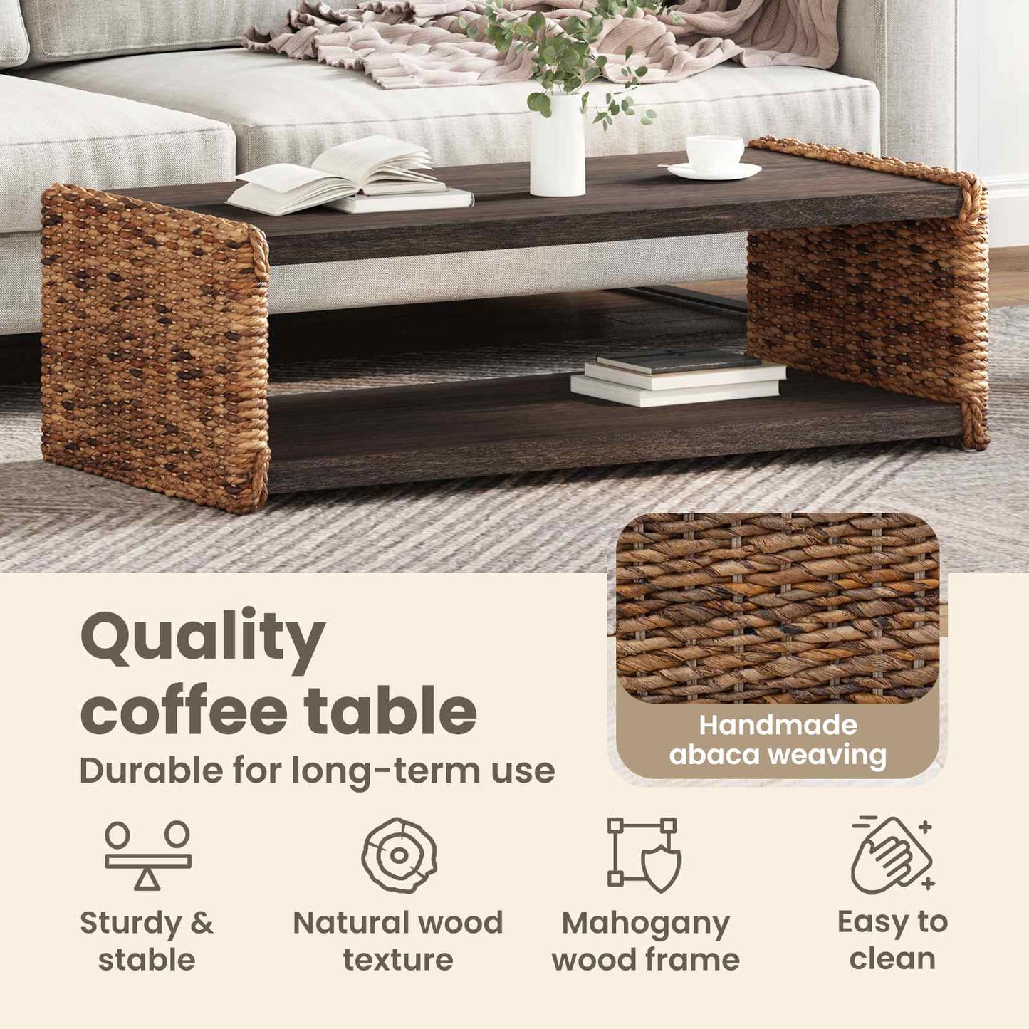 Coffee Table Natural 110 x 55 x 35 cm Solid Mahogany Wood
