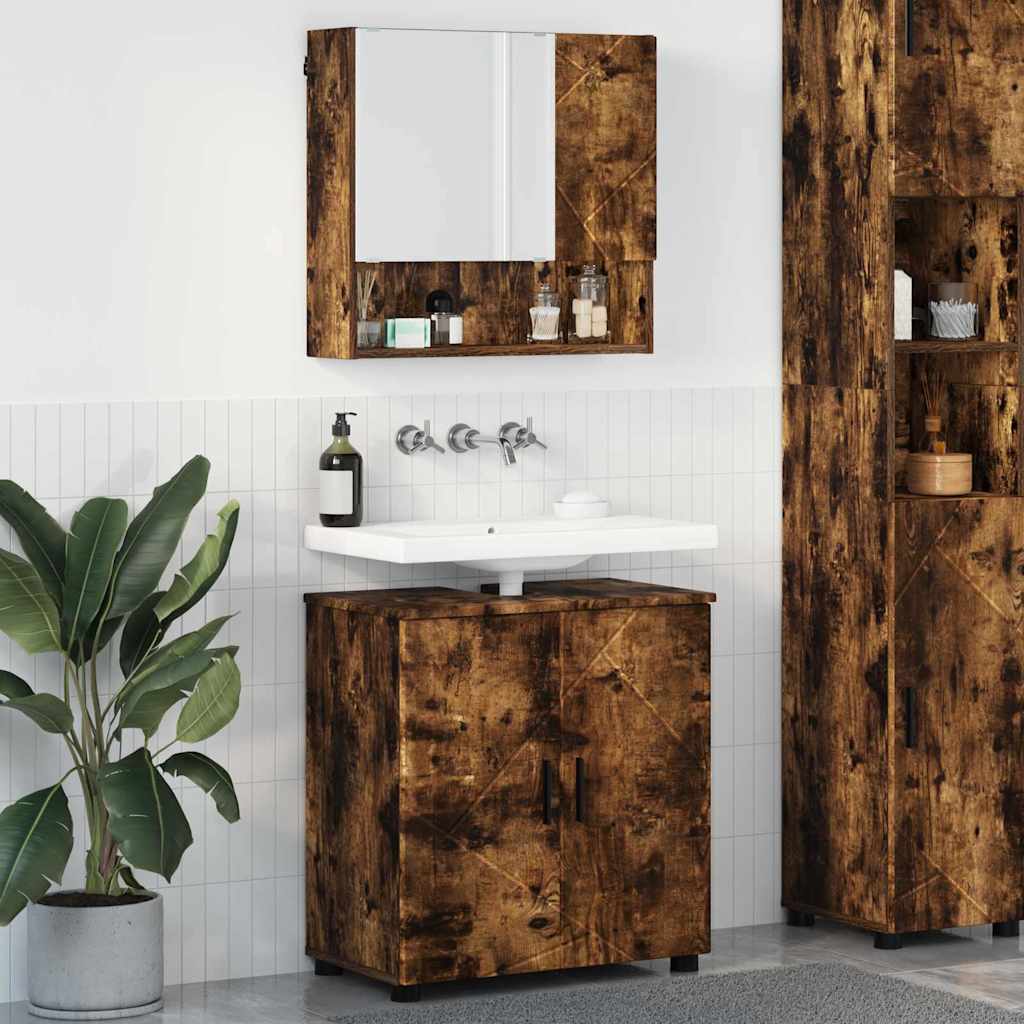 Bathroom Furniture Set 2 pcs Smoked Oak 61 x 35 x 64 cm