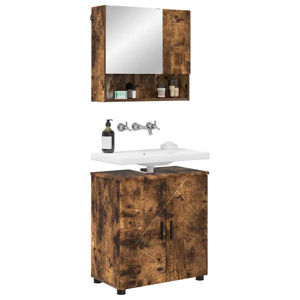 Bathroom Furniture Set 2 pcs Smoked Oak 61 x 35 x 64 cm