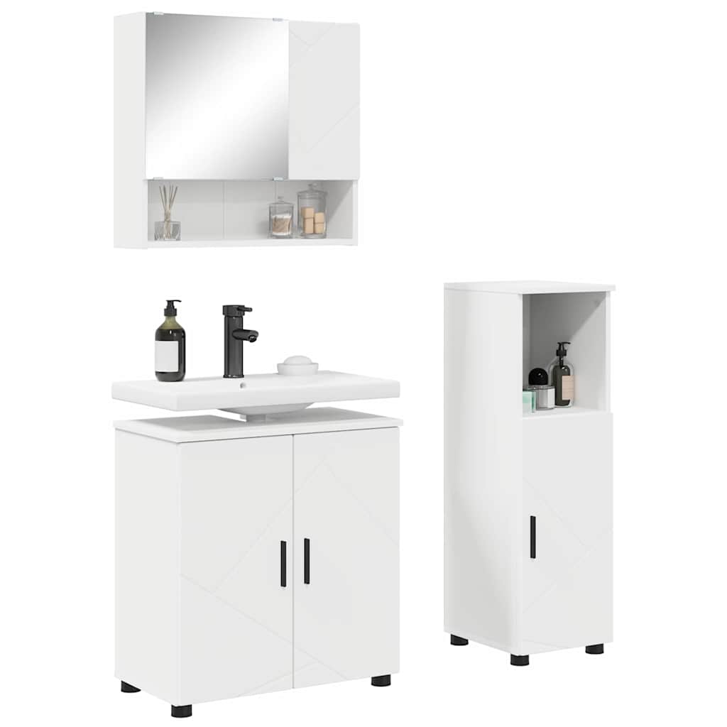 Bathroom Furniture Set 3 pcs White Engineered wood & Metal