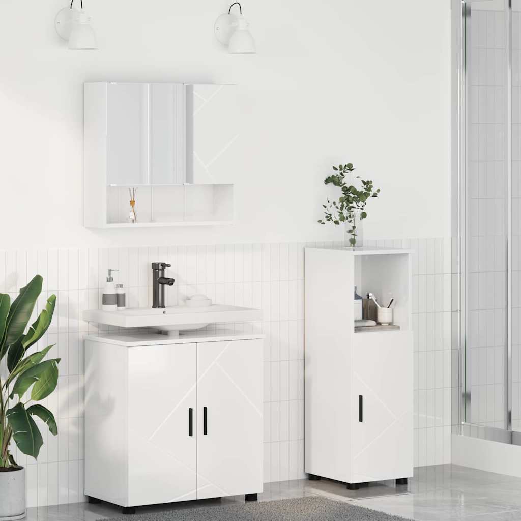 Bathroom Furniture Set Wall-mounted 3 pcs High Gloss White