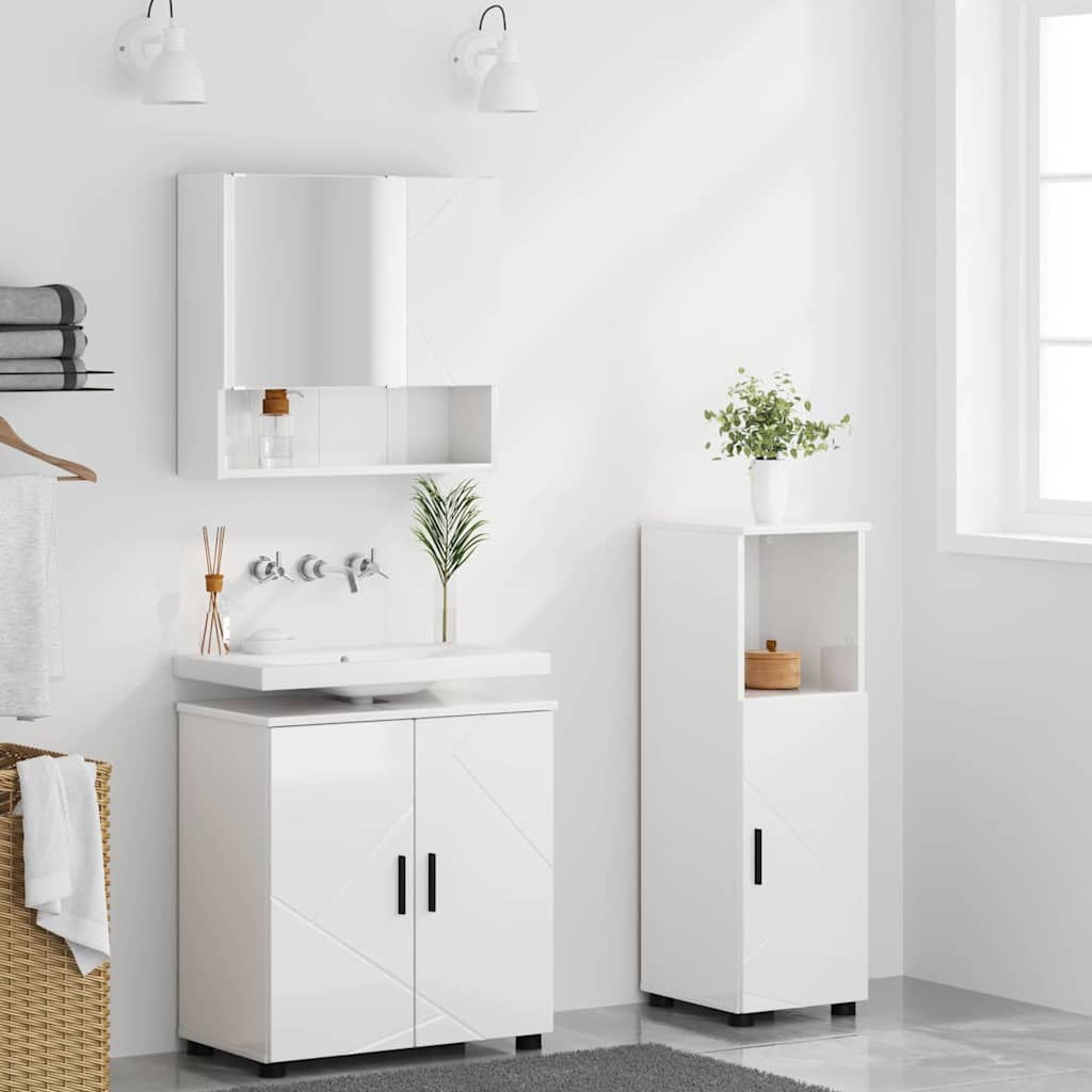 Bathroom Furniture Set Wall-mounted 3 pcs High Gloss White