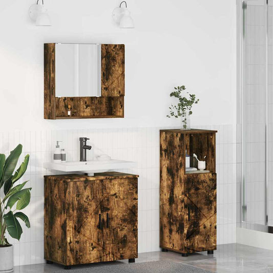 Bathroom Furniture Set 3 pcs Smoked Oak 61 x 35 x 64 cm
