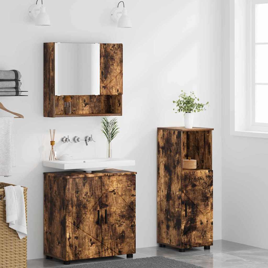 Bathroom Furniture Set 3 pcs Smoked Oak 61 x 35 x 64 cm