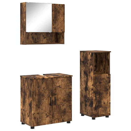 Bathroom Furniture Set 3 pcs Smoked Oak 61 x 35 x 64 cm